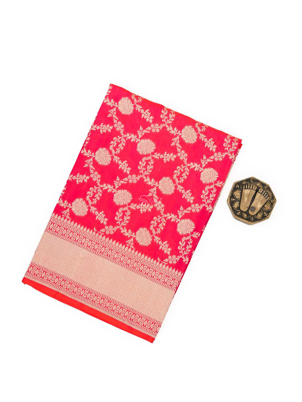 Pink Orange Uppada Katan Silk Handloom Banarasi Fabric