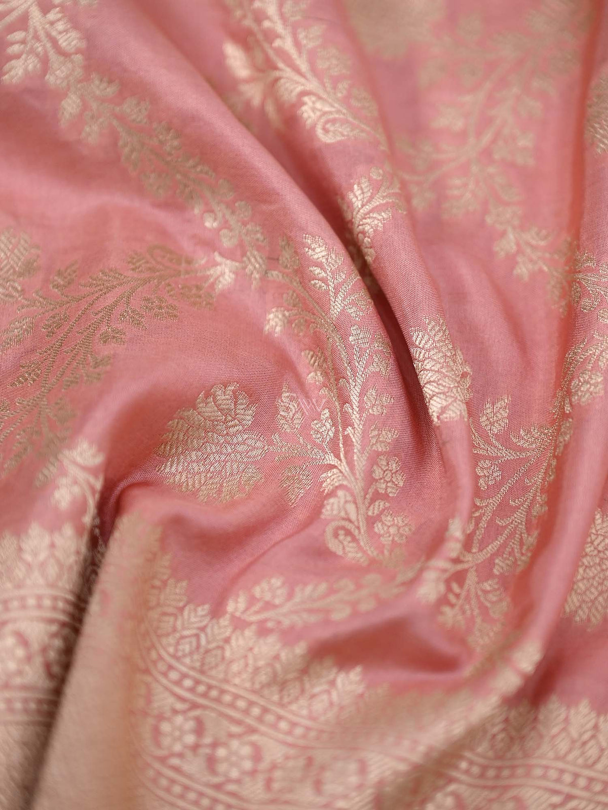 Pastel Pink Uppada Jaal Katan Silk Handloom Banarasi Fabric