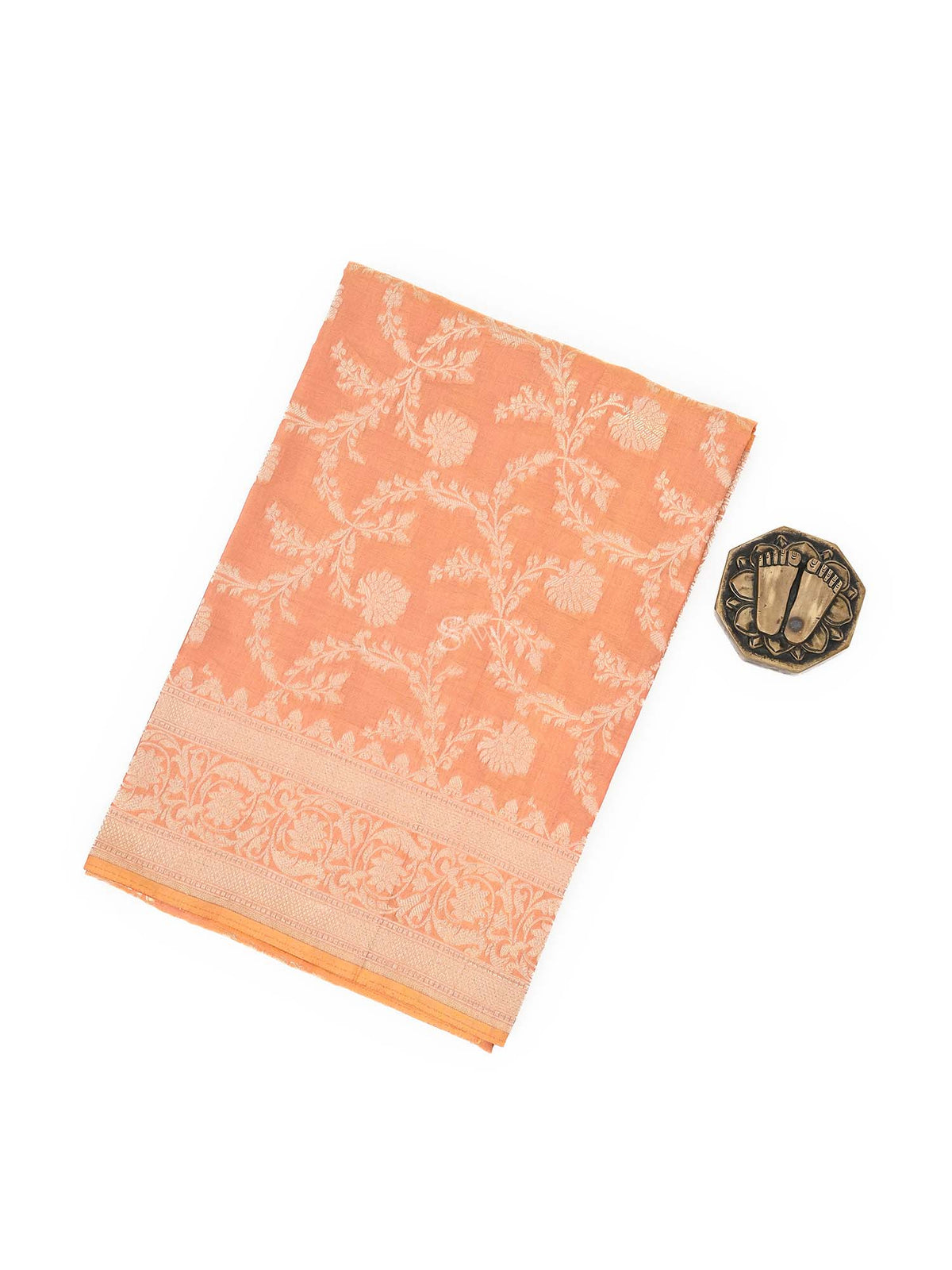 Peach Uppada Katan Silk Handloom Banarasi Fabric