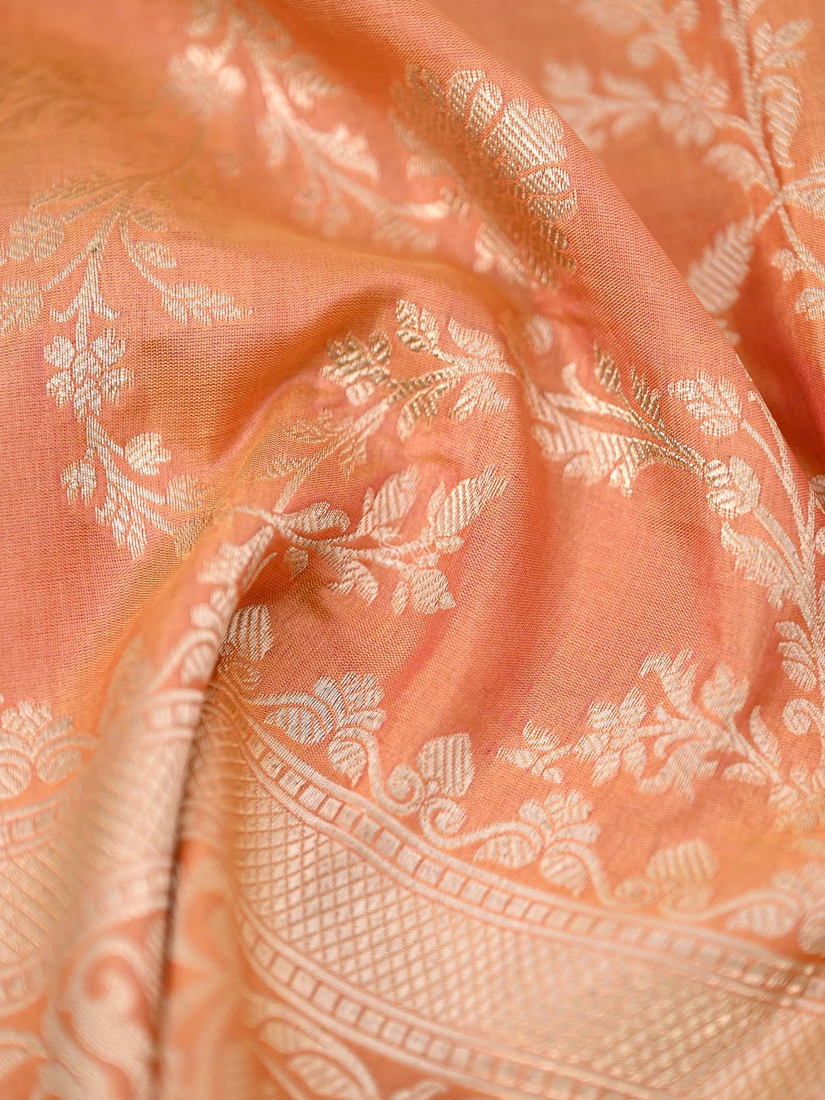 Peach Uppada Katan Silk Handloom Banarasi Fabric