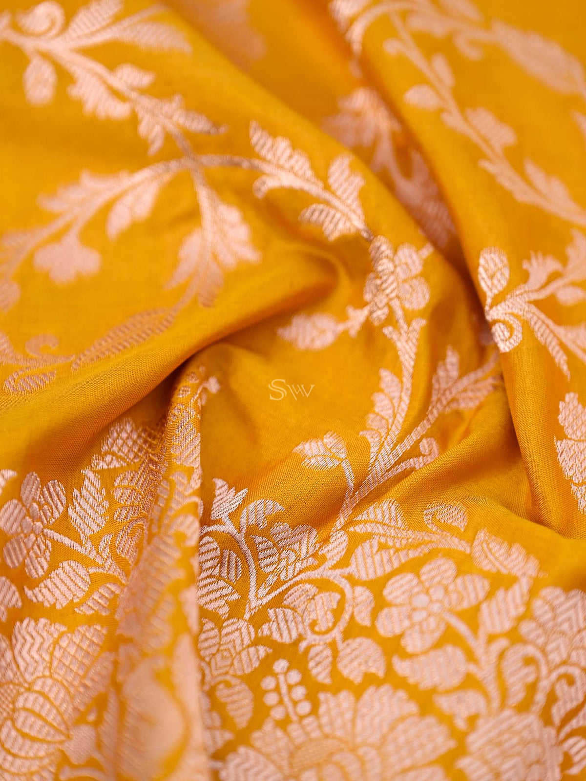 Yellow Uppada Katan Silk Handloom Banarasi Fabric