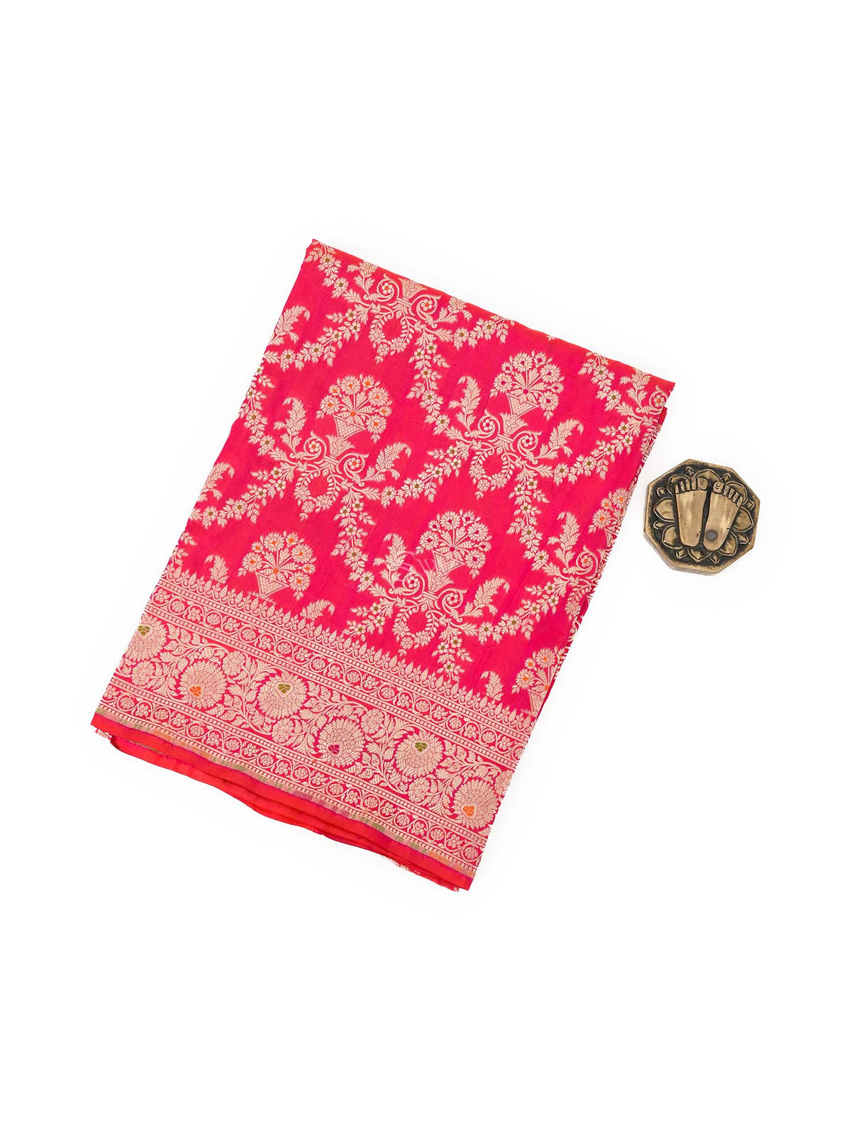 Dark Pink Meenakari Jaal Katan Silk Handloom Banarasi Fabric