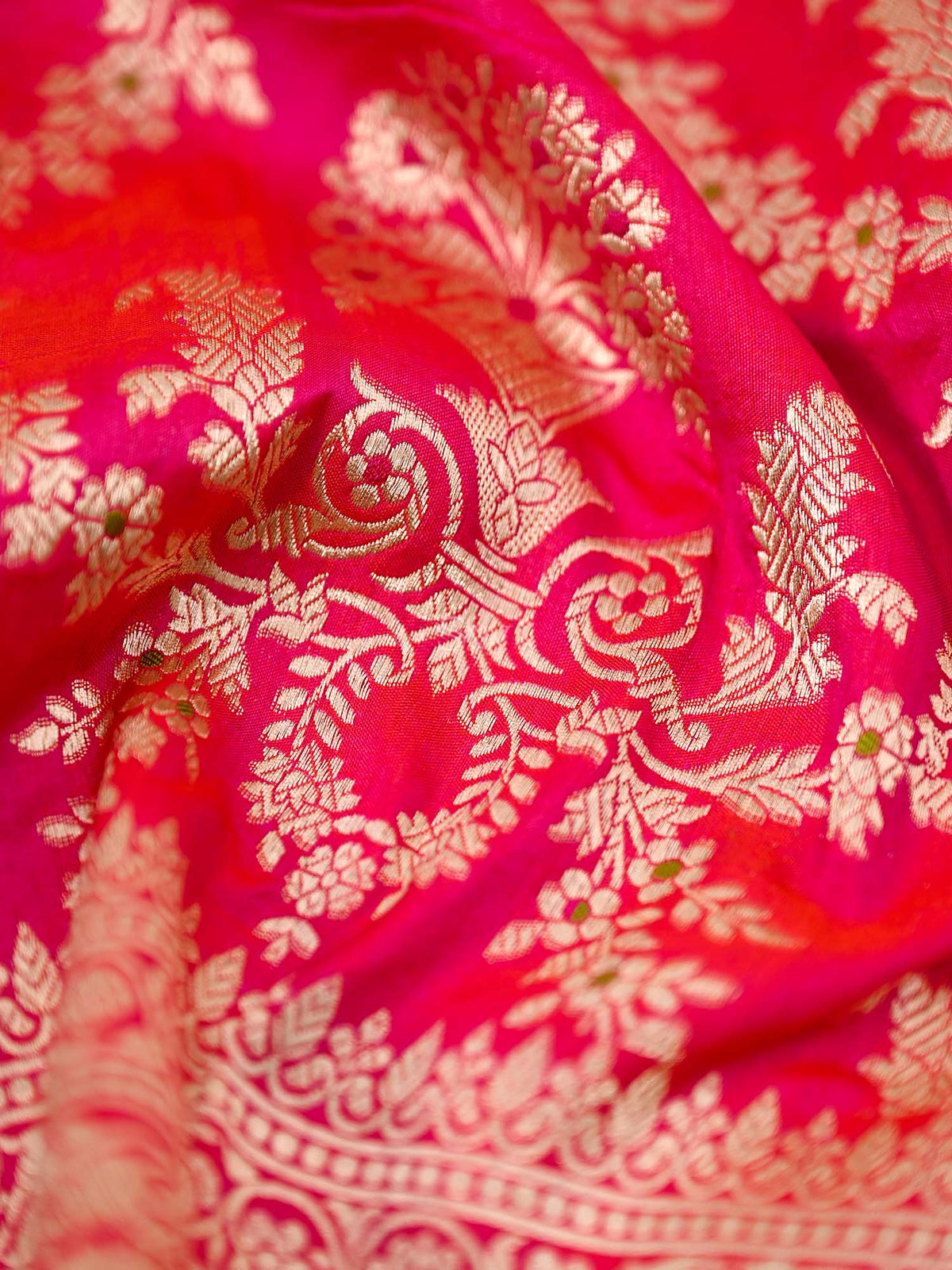 Dark Pink Meenakari Jaal Katan Silk Handloom Banarasi Fabric