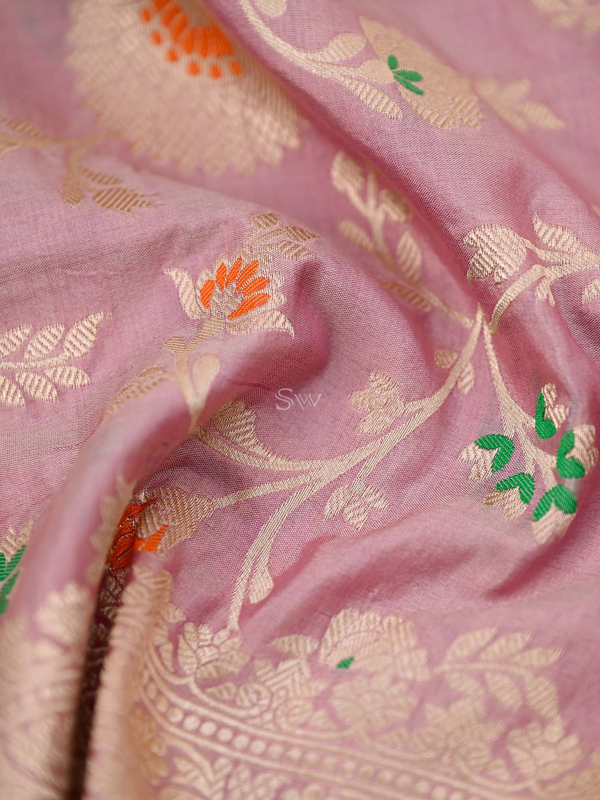 Pastel Pink Meenakari Jaal Katan Silk Handloom Banarasi Fabric