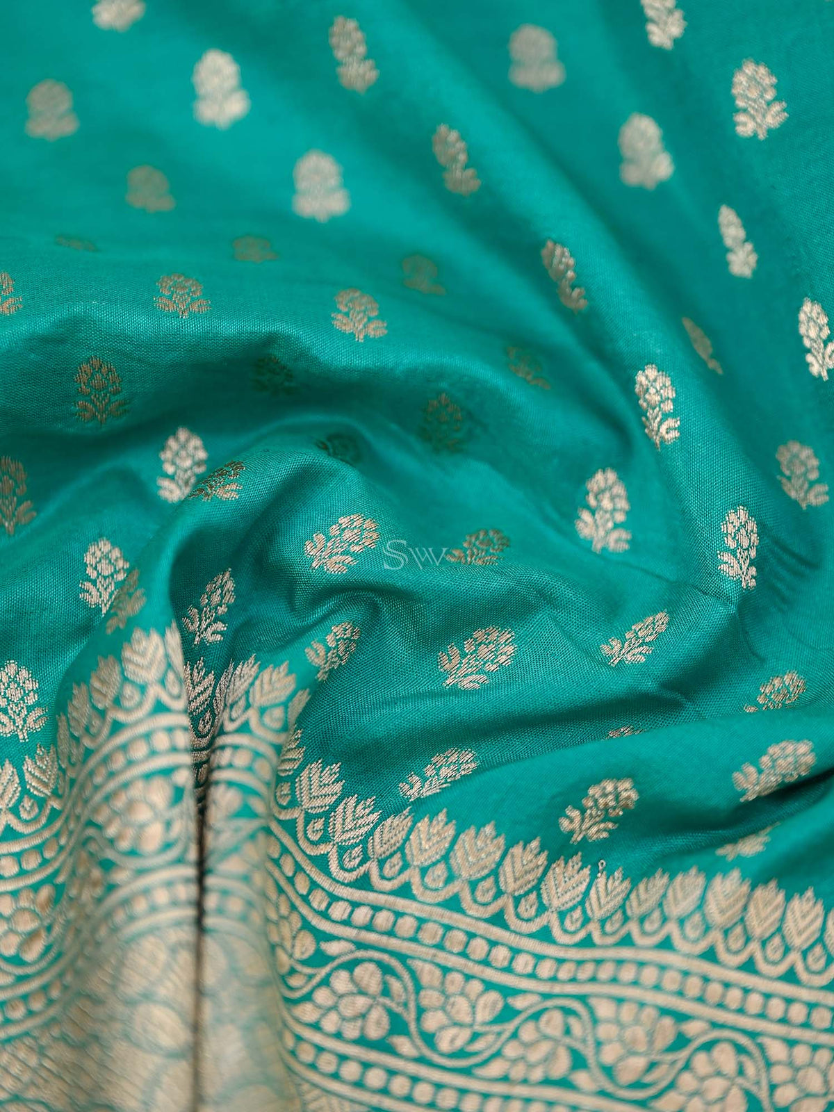 Sea Green Uppada Katan Silk Handloom Banarasi Fabric