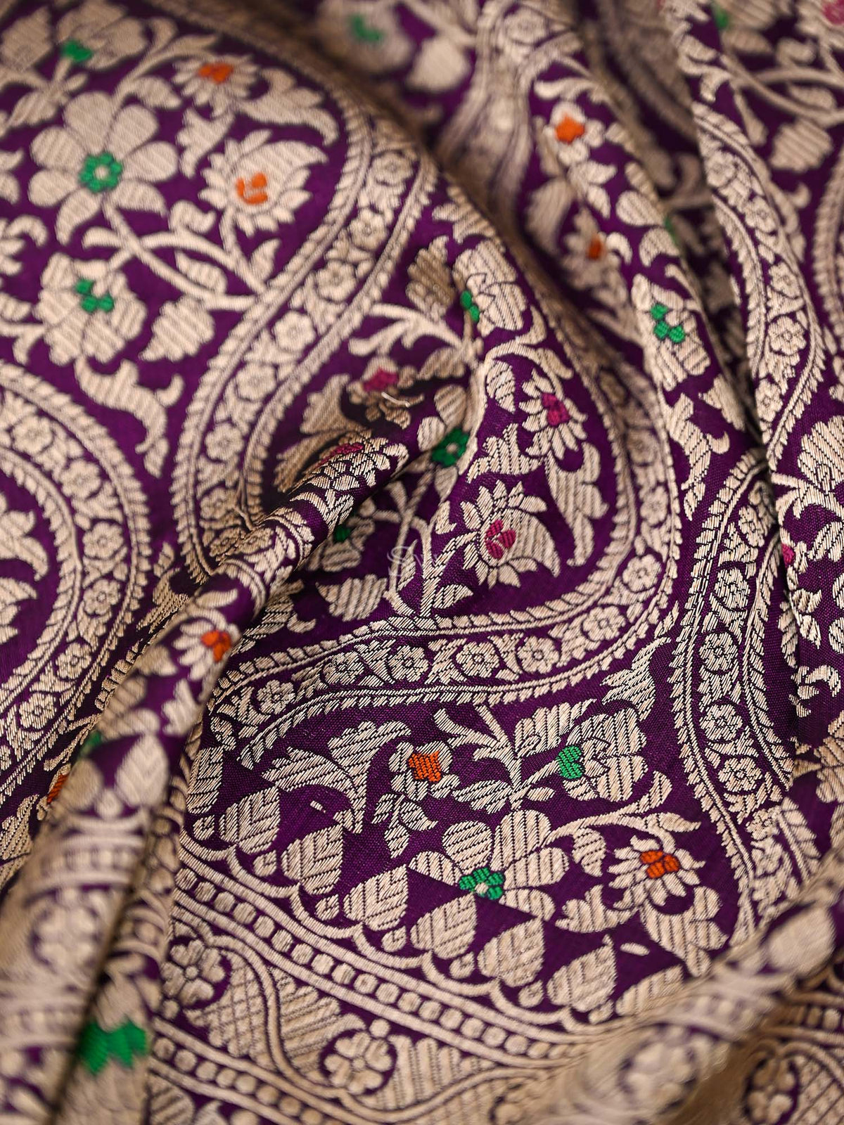 Dark Purple Meenakari Jaal Katan Silk Handloom Banarasi Fabric