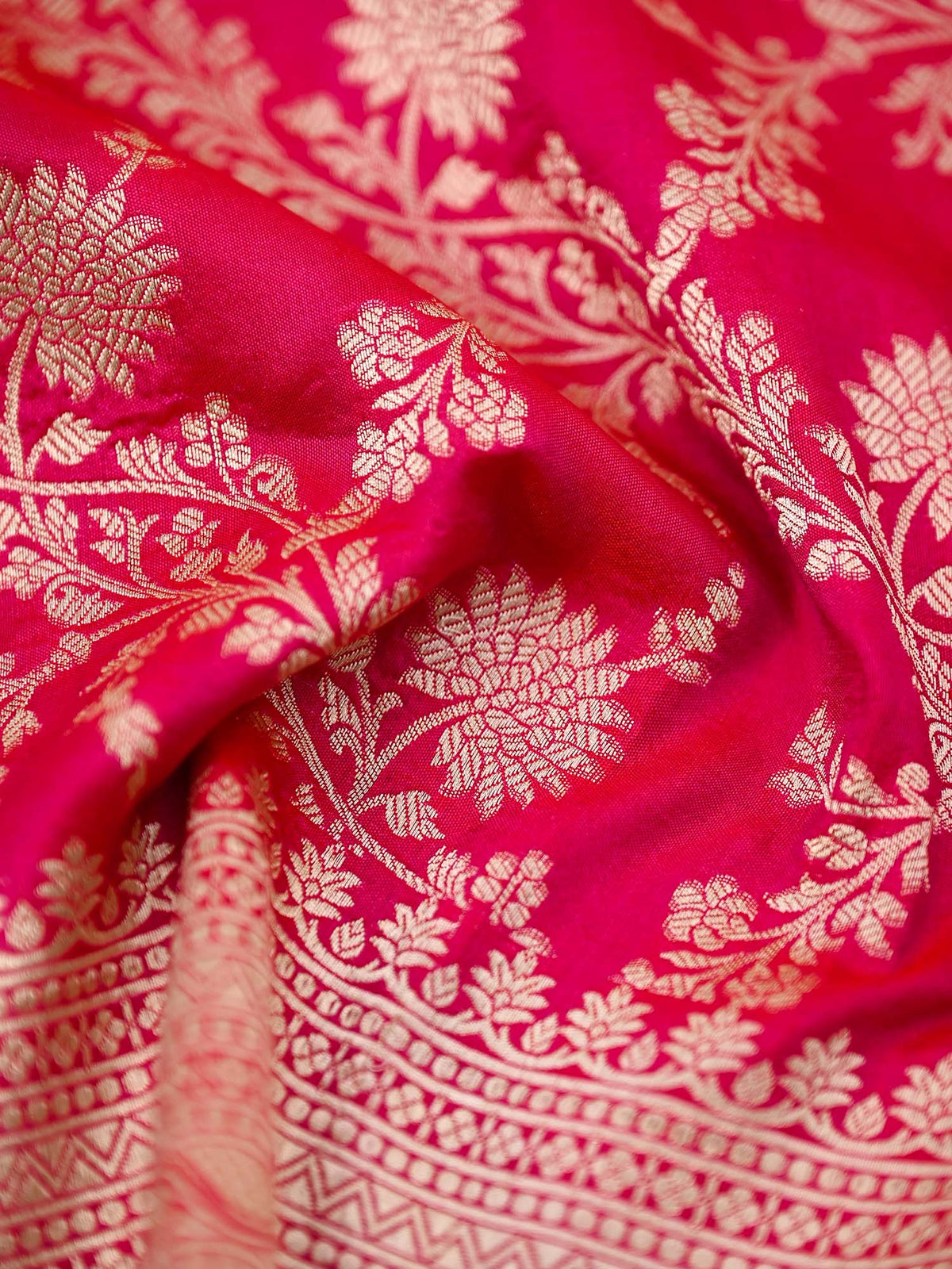 Dark Pink Uppada Katan Silk Handloom Banarasi Fabric