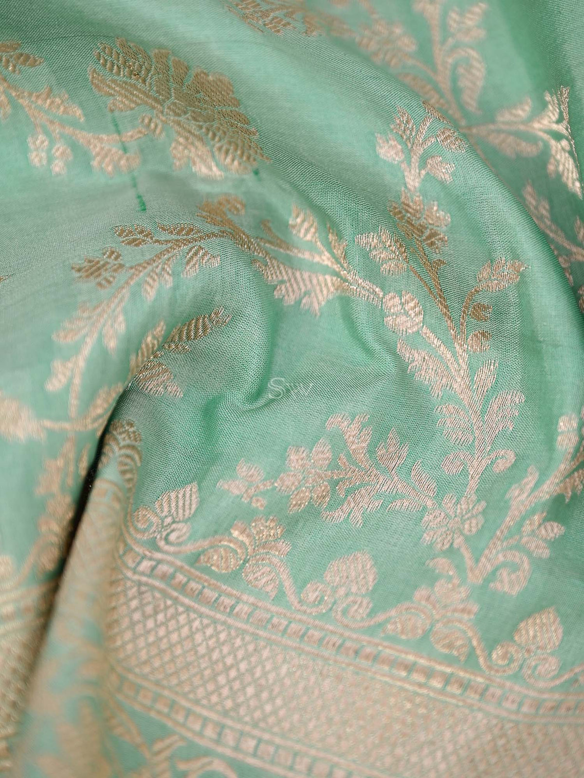 Sea Green Uppada Katan Silk Handloom Banarasi Fabric