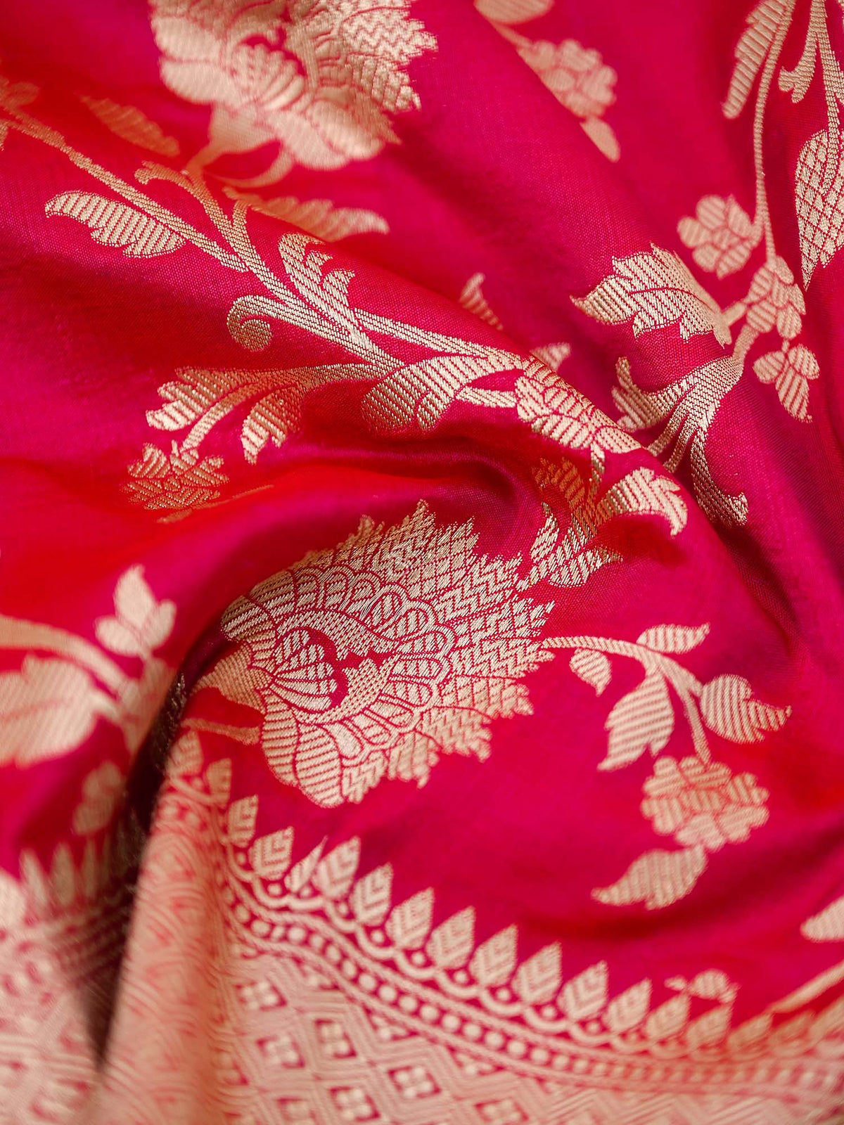 Dark Pink Uppada Katan Silk Handloom Banarasi Fabric