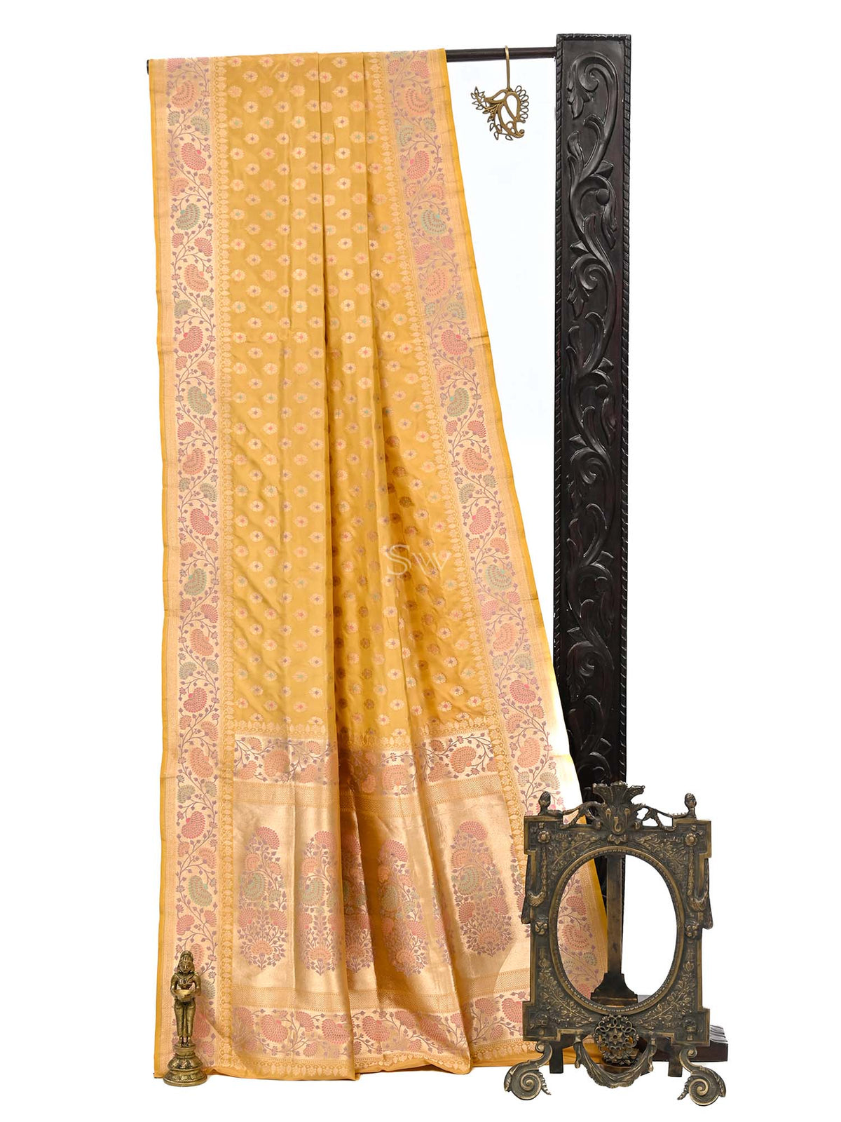 Mustard Meenakari Booti Katan Silk Handloom Banarasi Saree