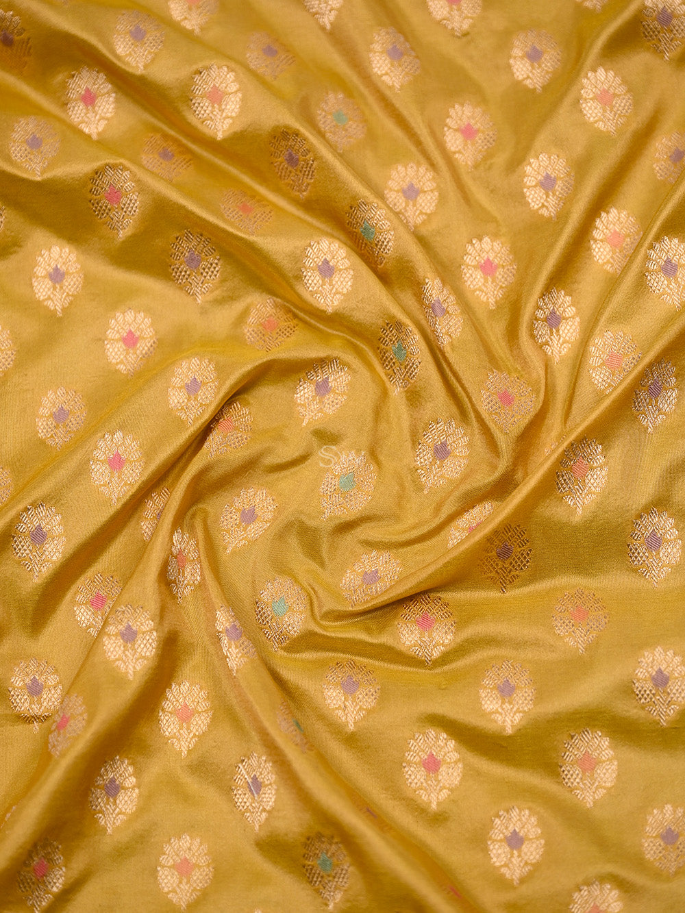 Mustard Meenakari Booti Katan Silk Handloom Banarasi Saree