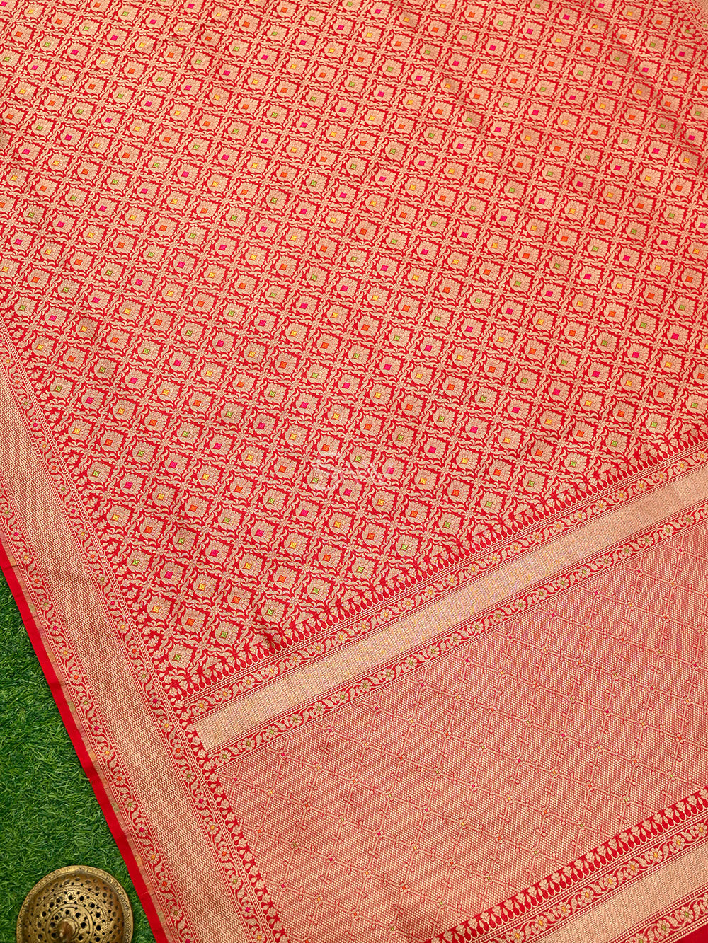 Maroon Meenakari Jaal Katan Silk Handloom Banarasi Saree