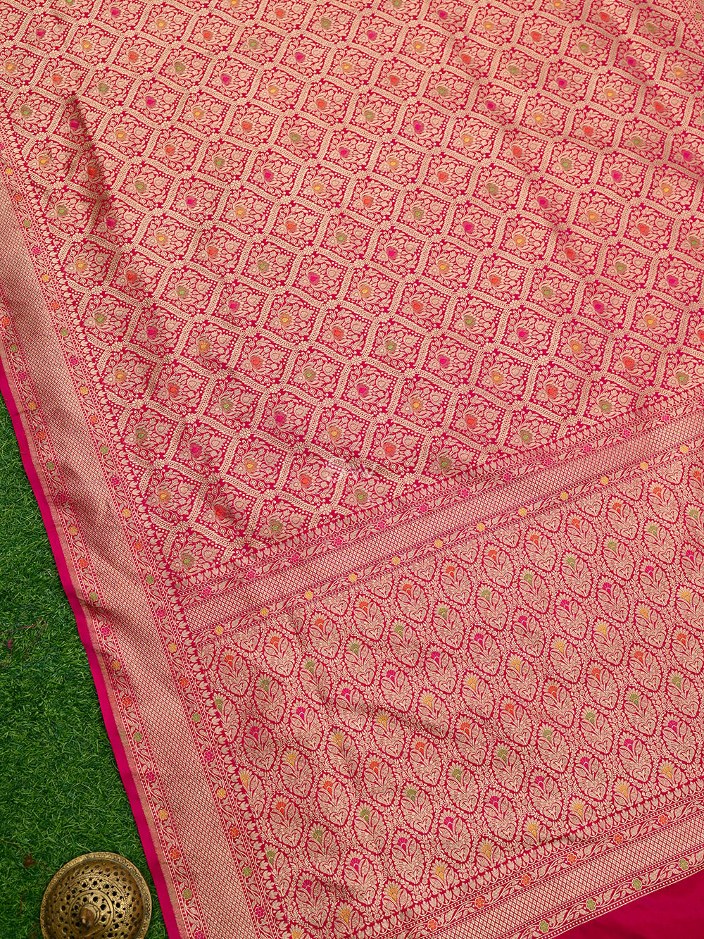 Dark Pink Meenakari Jaal Katan Silk Handloom Banarasi Saree