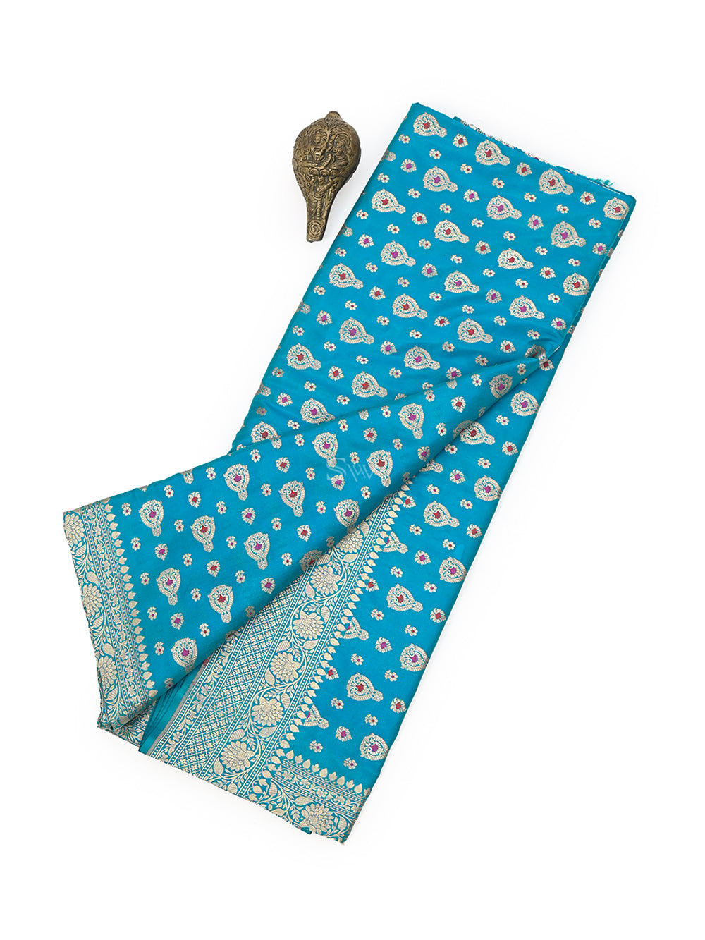 Turquoise Blue Meenakari booti Katan Silk Handloom Banarasi Saree