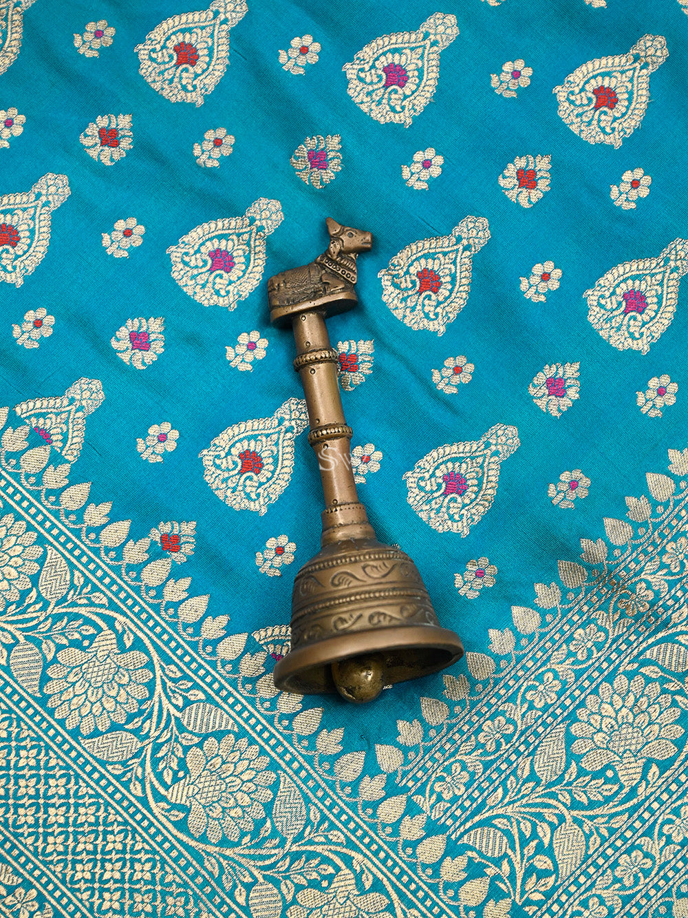 Turquoise Blue Meenakari booti Katan Silk Handloom Banarasi Saree