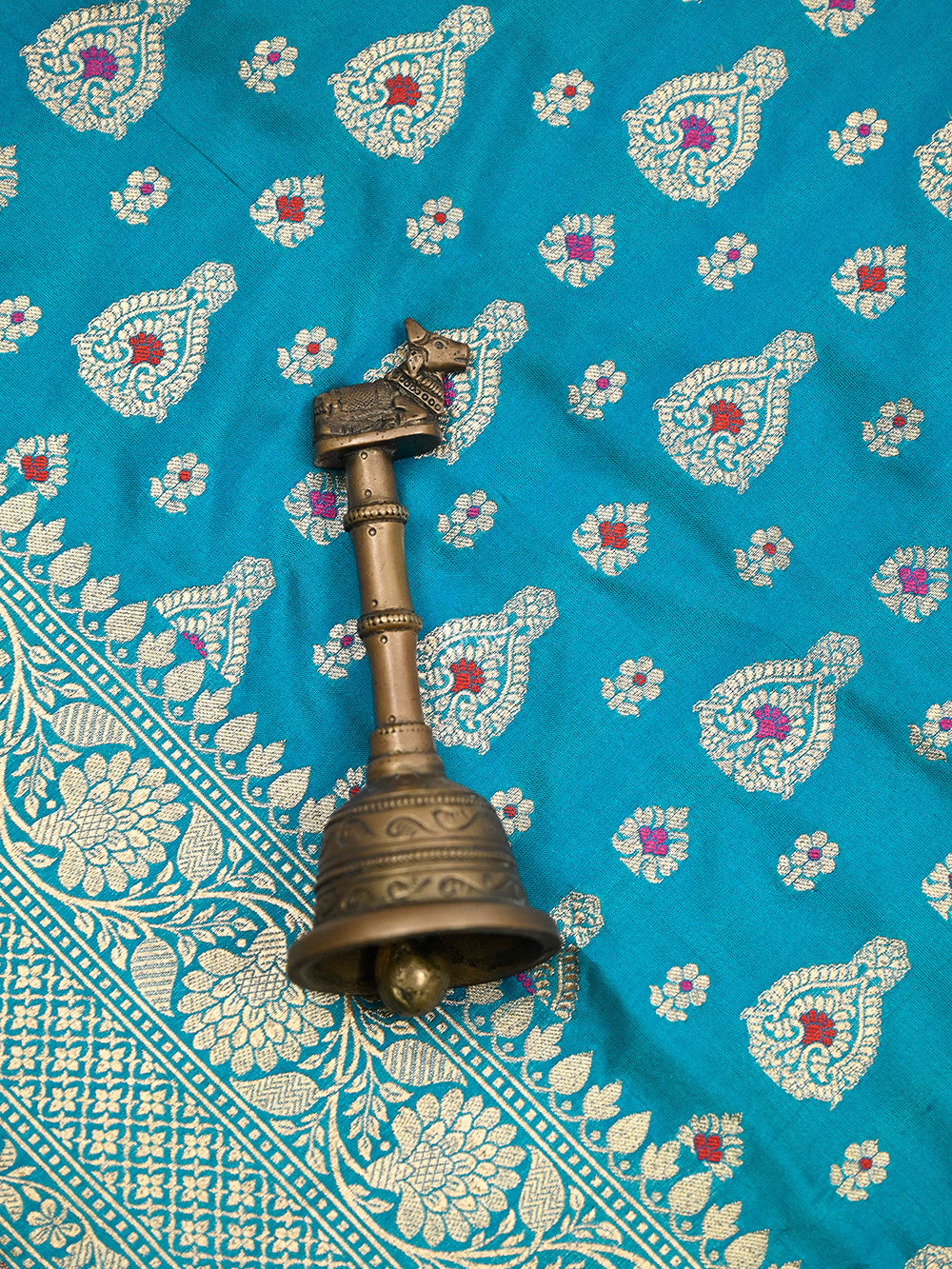 Turquoise Blue Meenakari booti Katan Silk Handloom Banarasi Saree