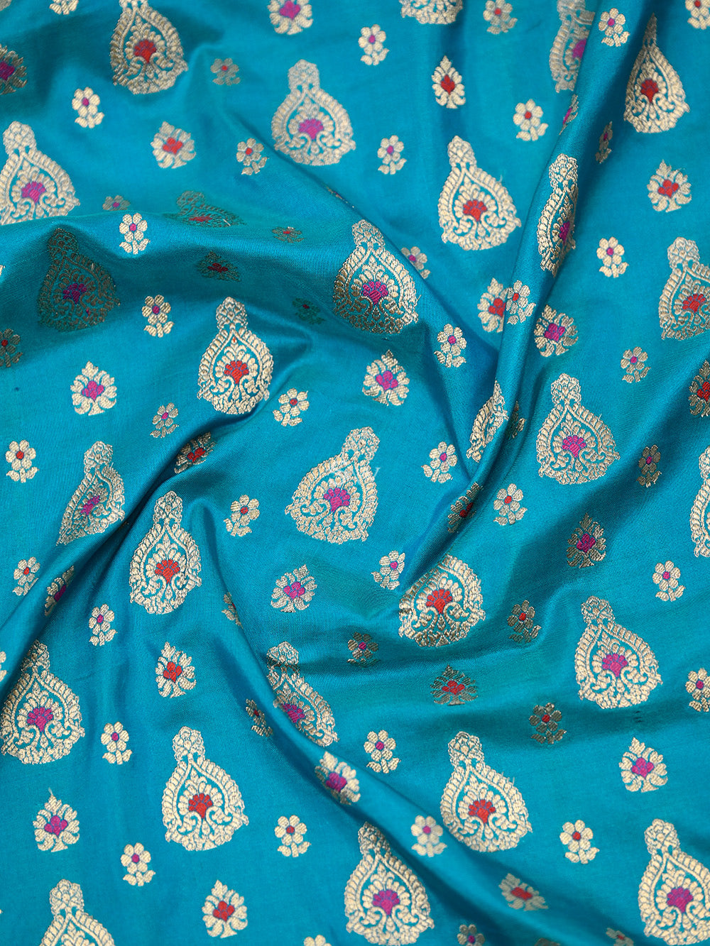 Turquoise Blue Meenakari booti Katan Silk Handloom Banarasi Saree