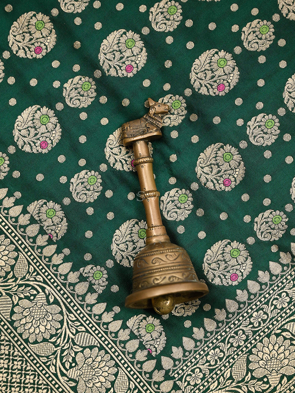 Bottle Green Meenakari Uppada Katan Silk Handloom Banarasi Saree