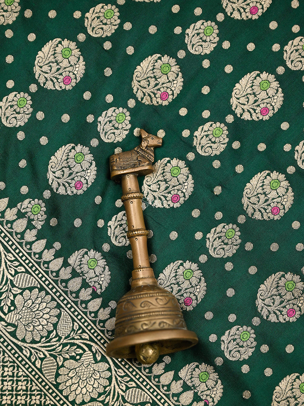 Bottle Green Meenakari Uppada Katan Silk Handloom Banarasi Saree