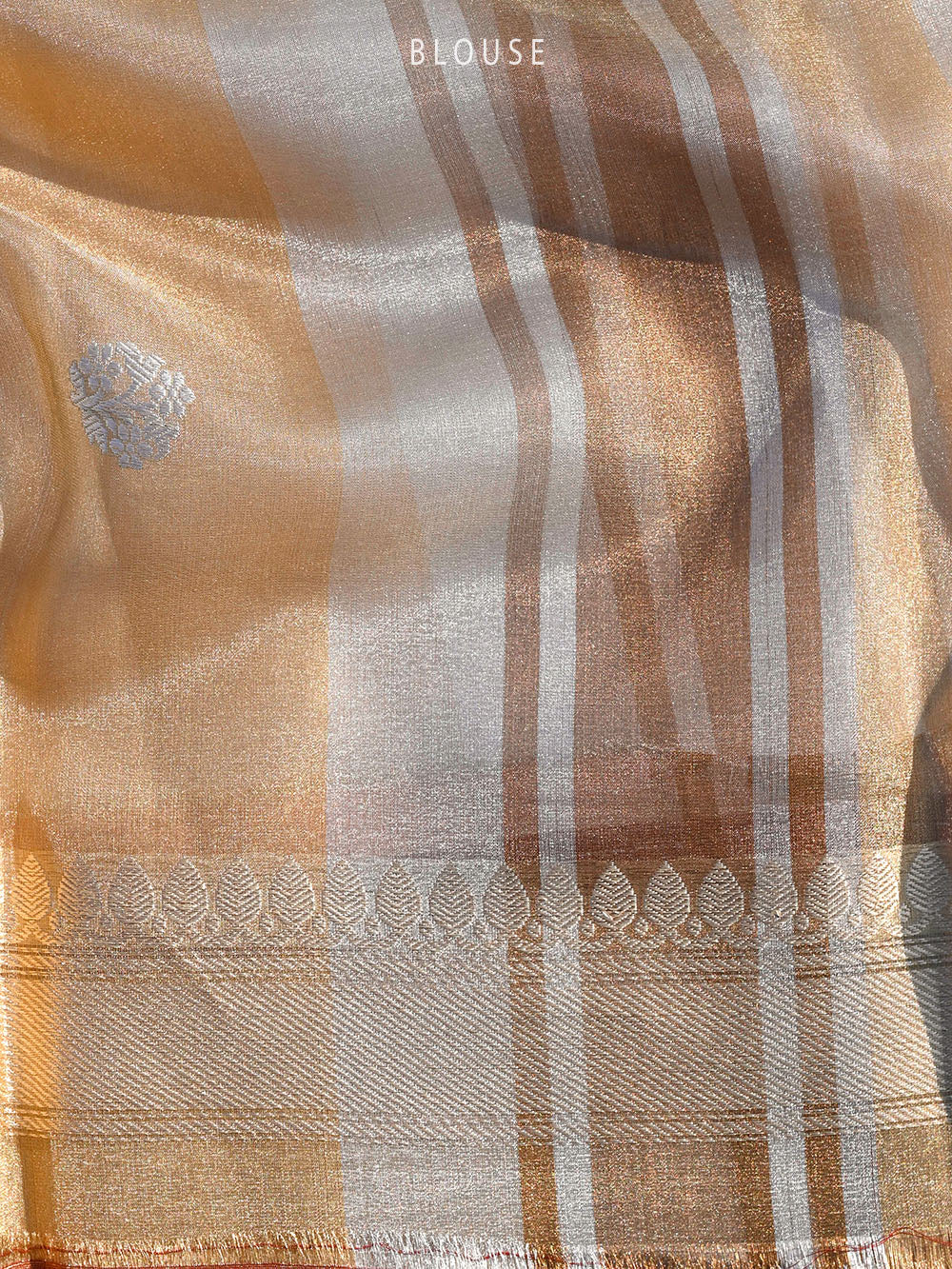 Beige Tissue Stripe Handloom Banarasi Saree - Sacred Weaves