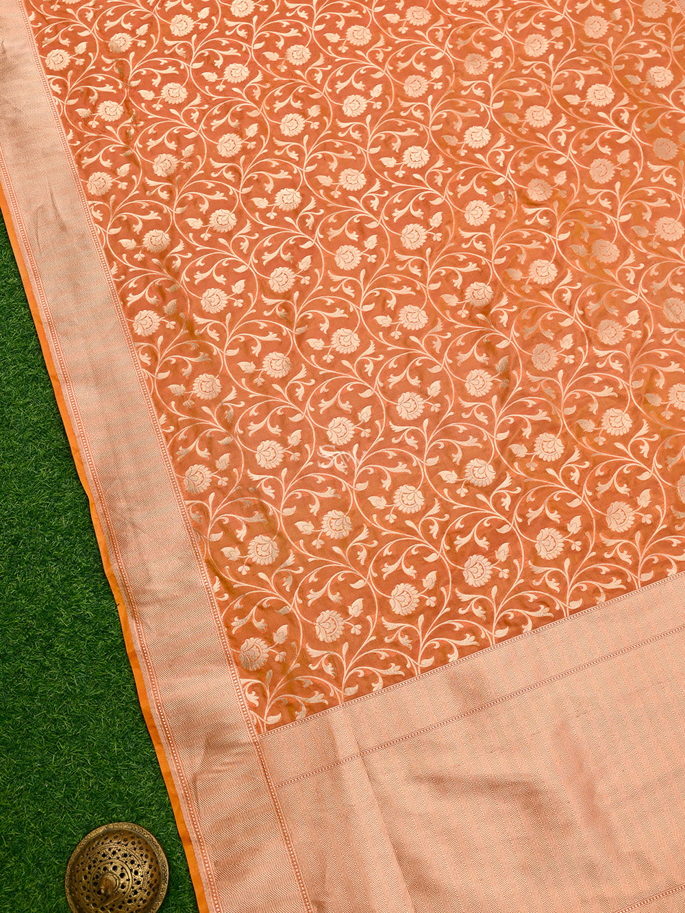 Orange Uppada Jaal Katan Silk Handloom Banarasi Saree