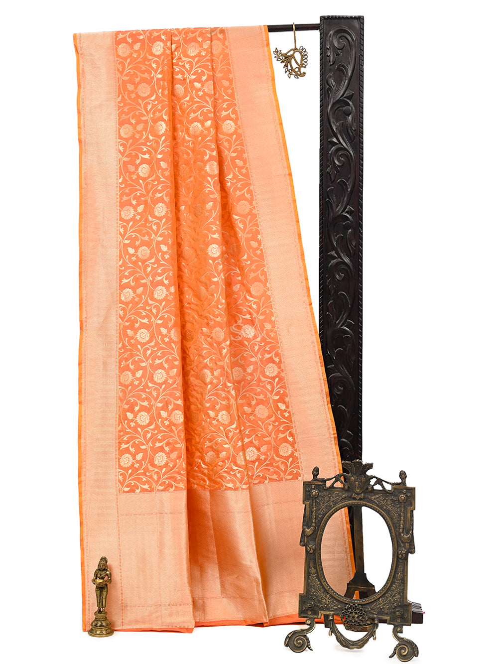 Orange Uppada Jaal Katan Silk Handloom Banarasi Saree