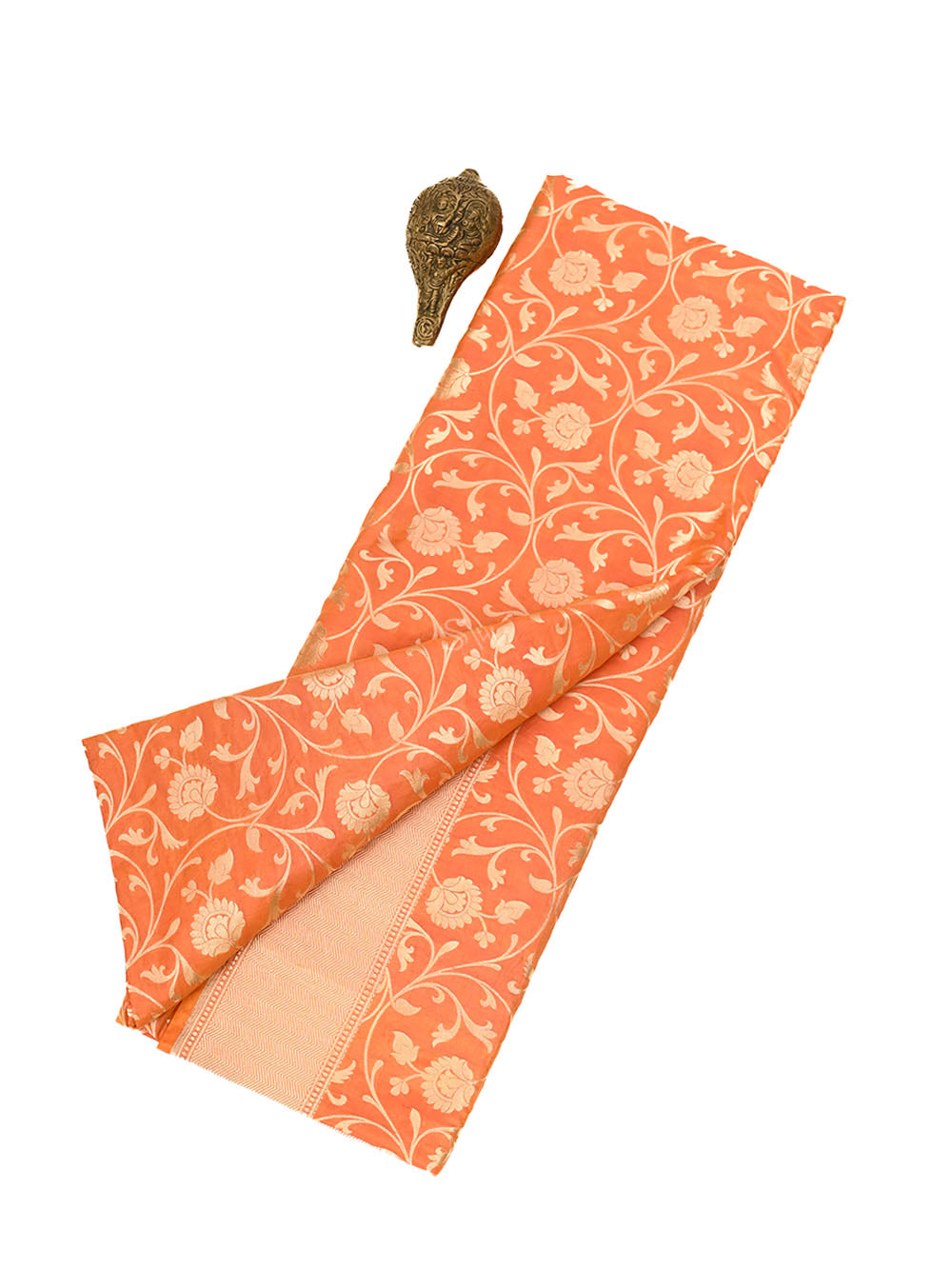 Orange Uppada Jaal Katan Silk Handloom Banarasi Saree