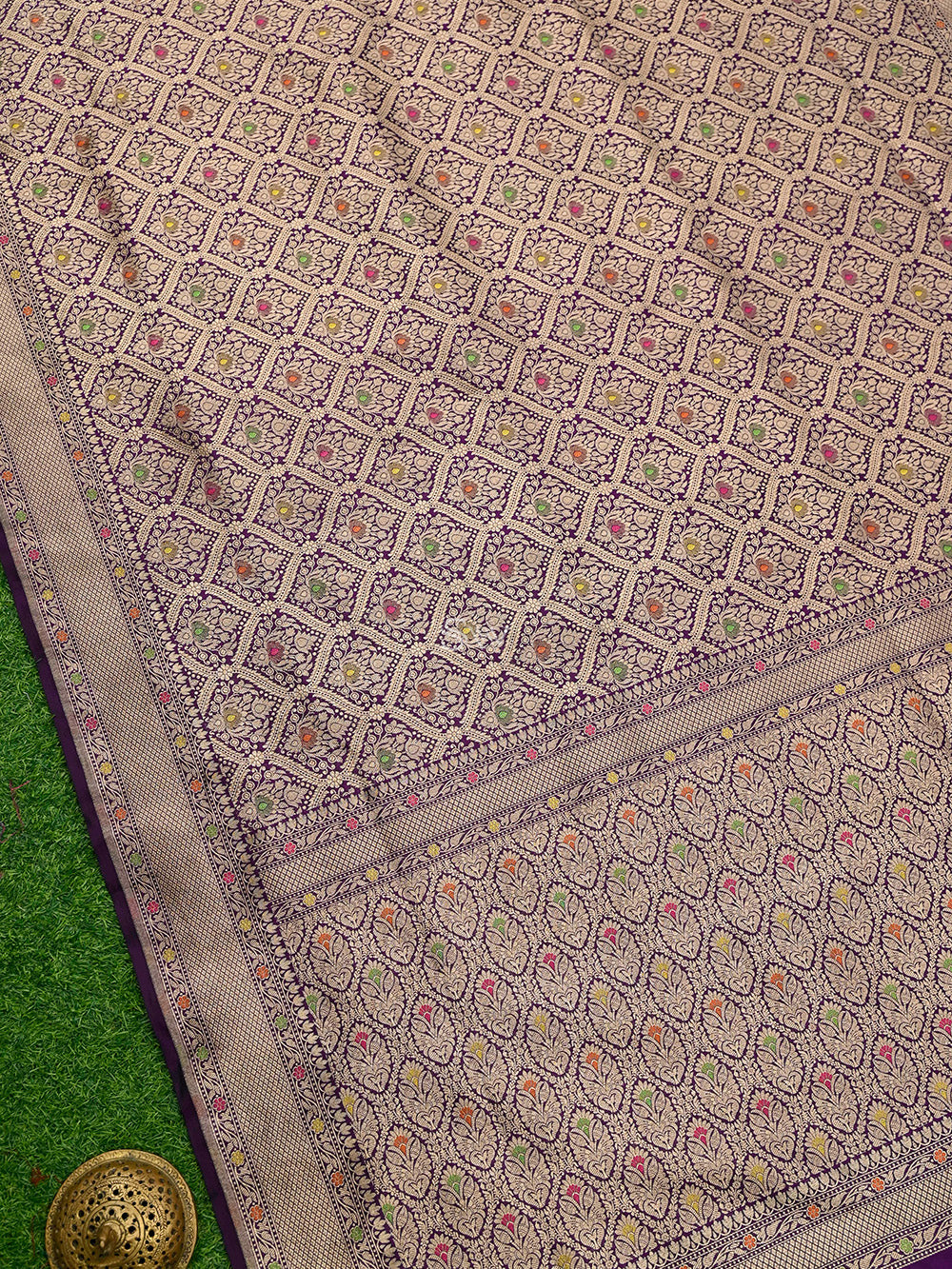 Dark Purple Meenakari Jaal Katan Silk Handloom Banarasi Saree