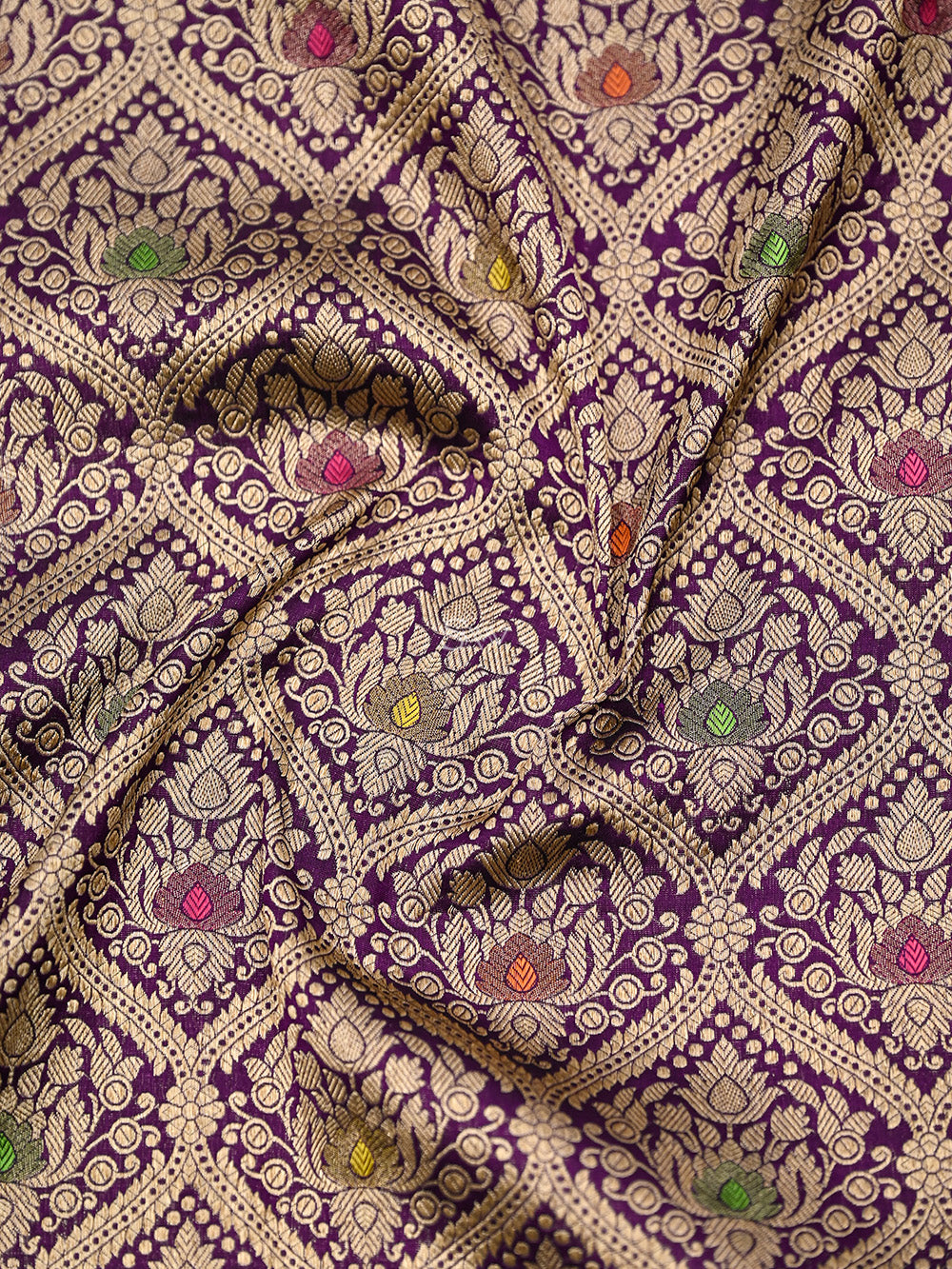 Dark Purple Meenakari Jaal Katan Silk Handloom Banarasi Saree