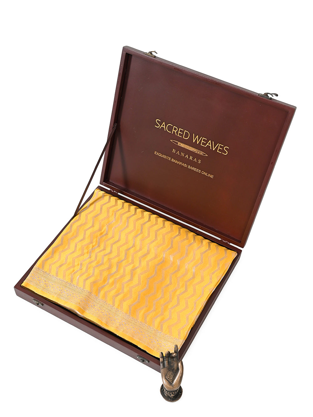 Mustard Satin Brocade Handloom Banarasi Saree - Sacred Weaves 