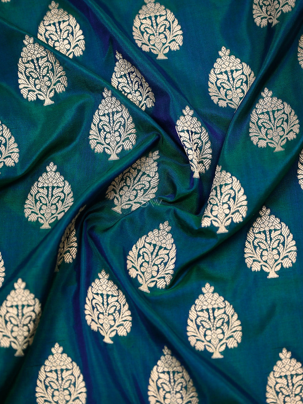 Teal Green Booti Uppada Katan Silk Handloom Banarasi Saree