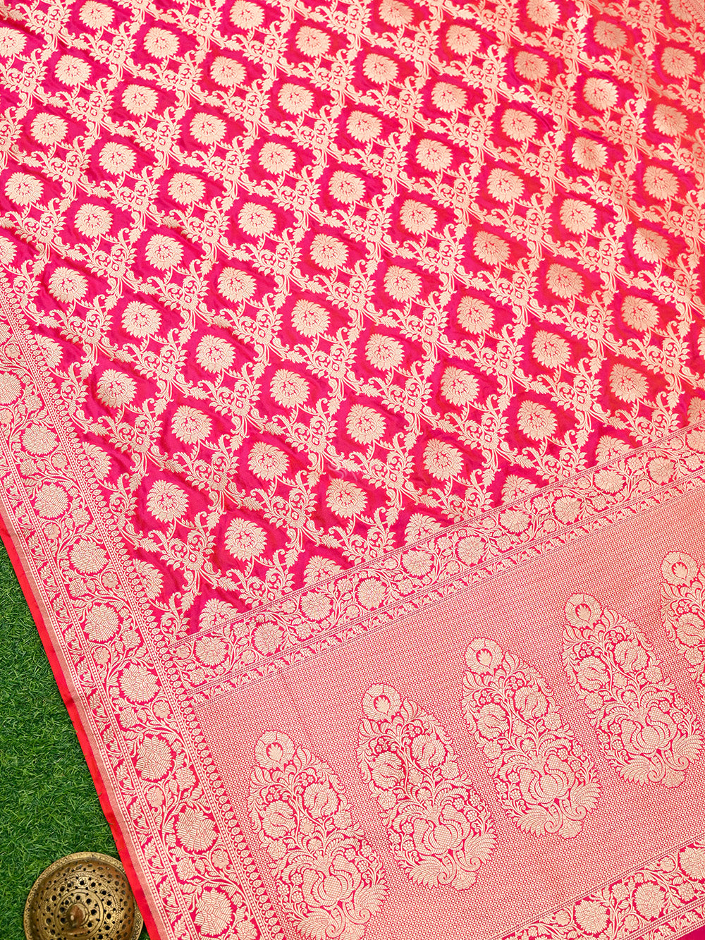 Pink Orange Uppada Katan Silk Handloom Banarasi Saree