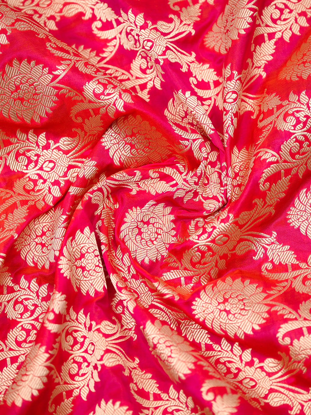 Pink Orange Uppada Katan Silk Handloom Banarasi Saree