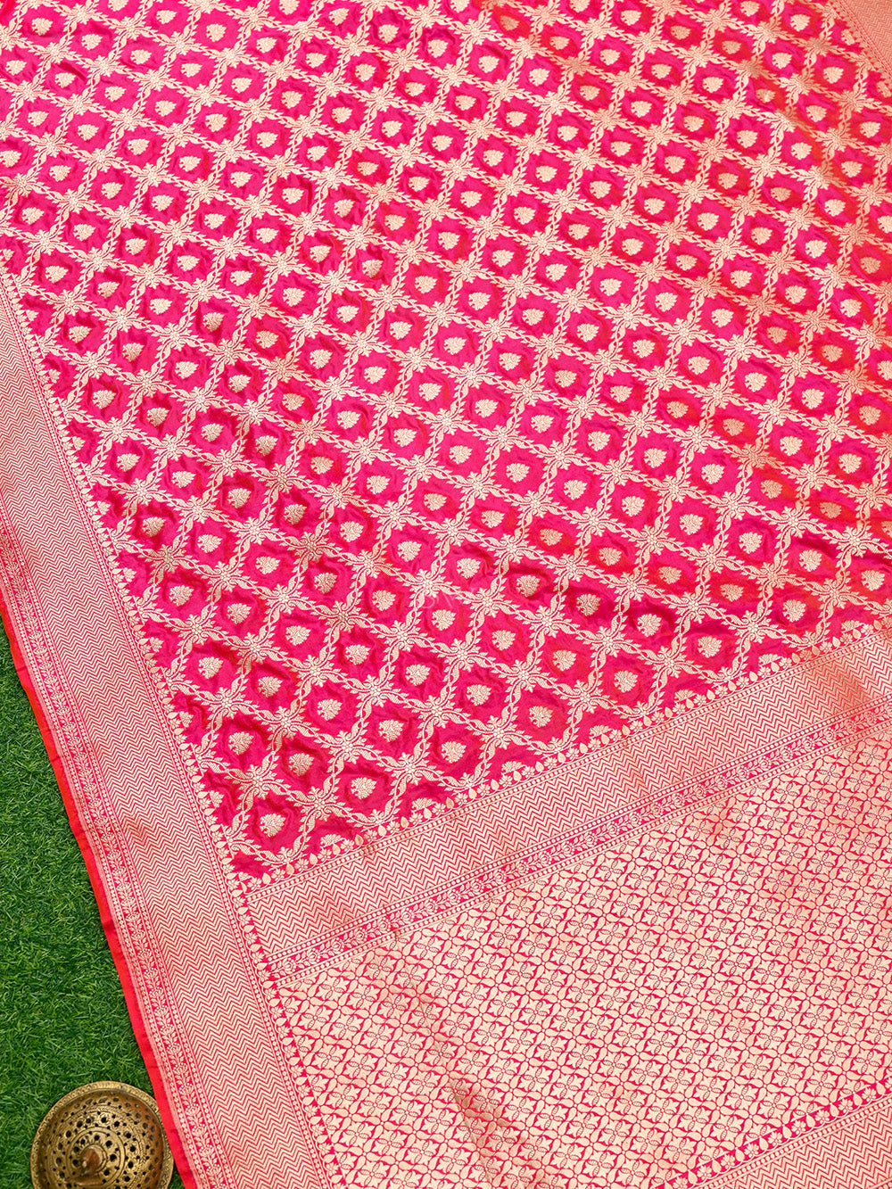 Pink Orange Uppada Katan Silk Handloom Banarasi Saree