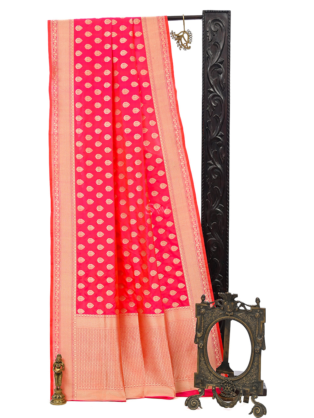 Pink Orange Booti Uppada Katan Silk Handloom Banarasi Saree