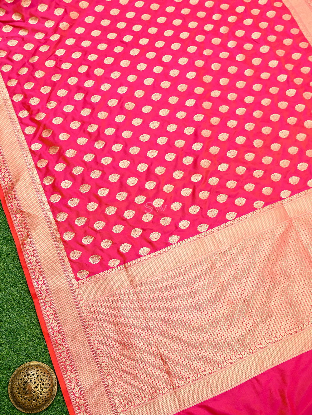 Pink Orange Booti Uppada Katan Silk Handloom Banarasi Saree