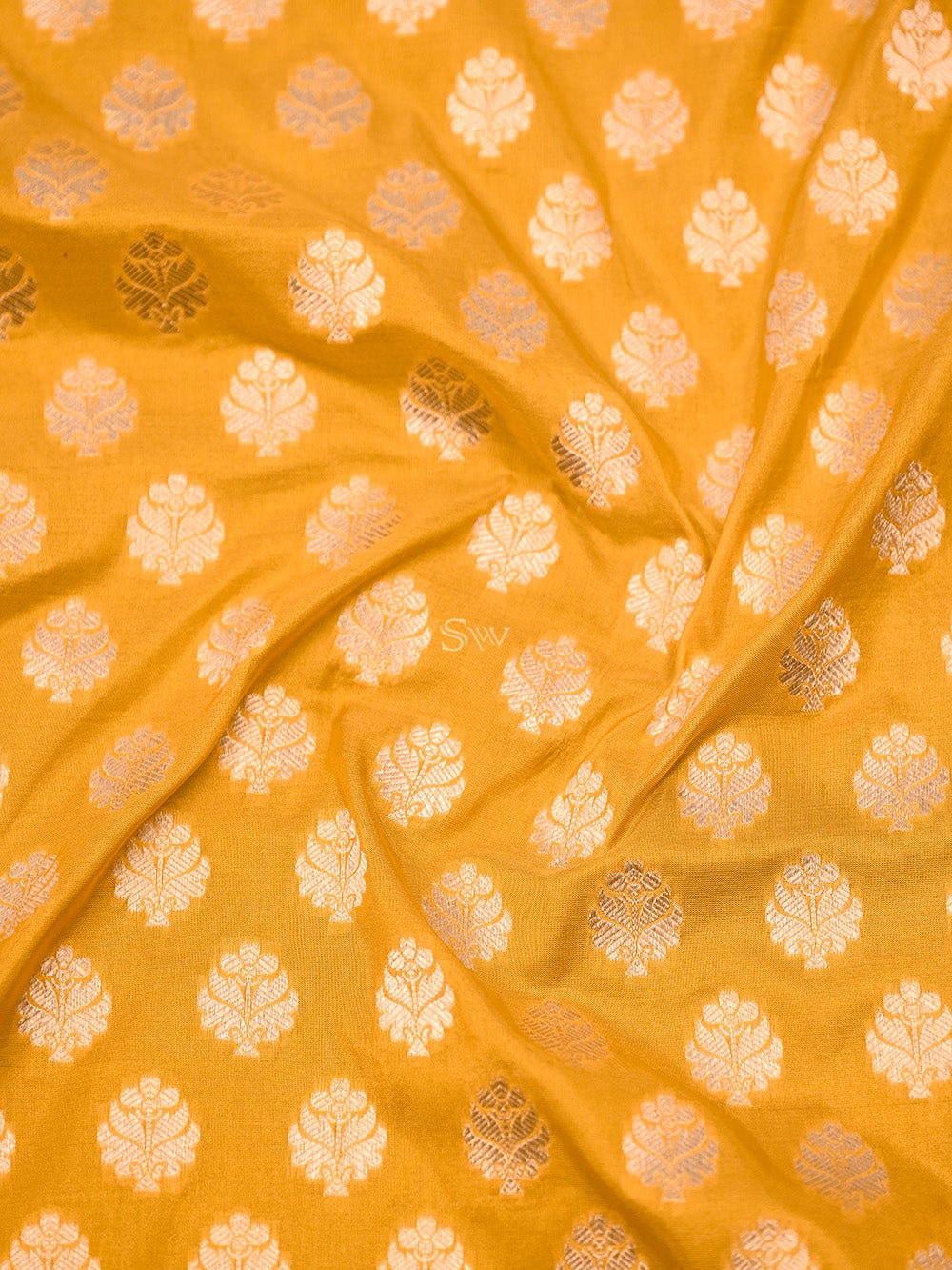 Mustard Booti Katan Silk Handloom Banarasi Saree