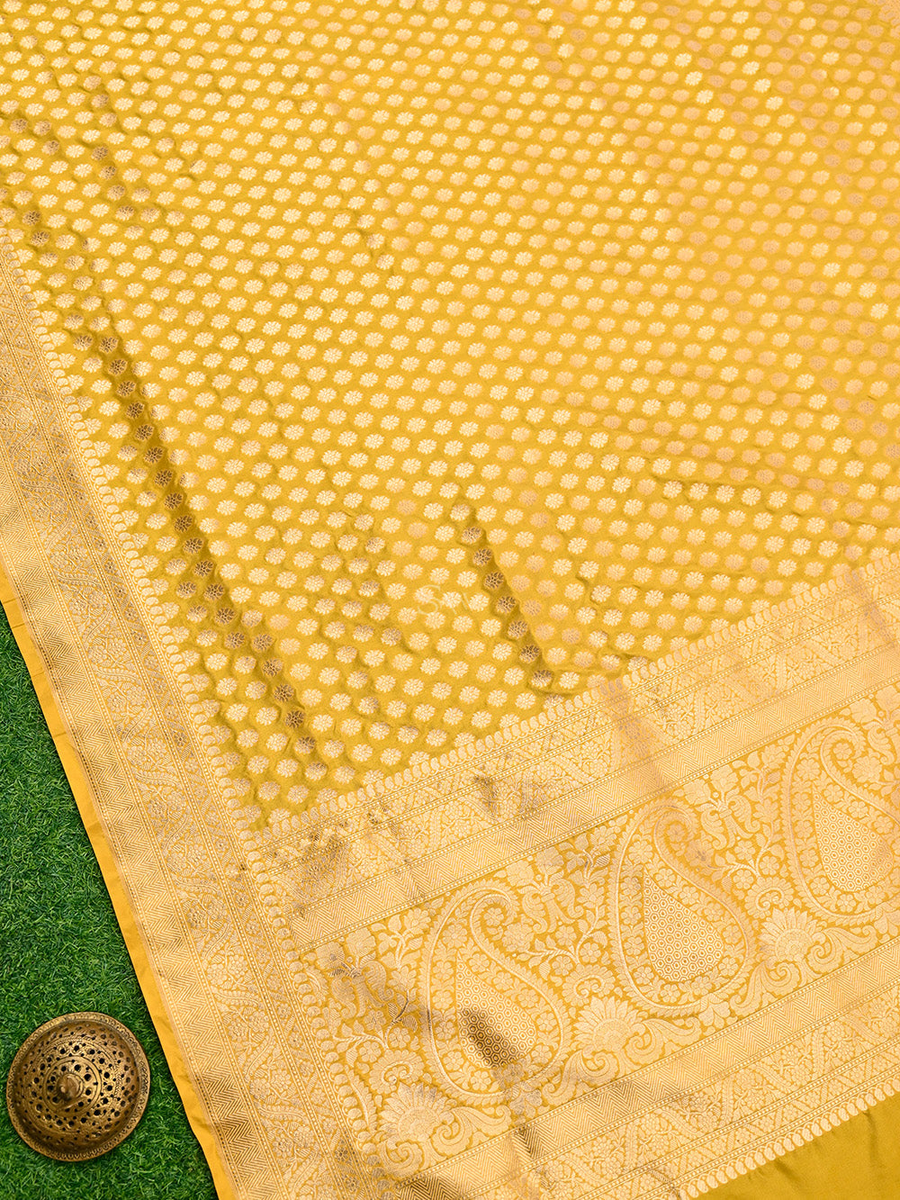 Mustard Booti Uppada Katan Silk Handloom Banarasi Saree