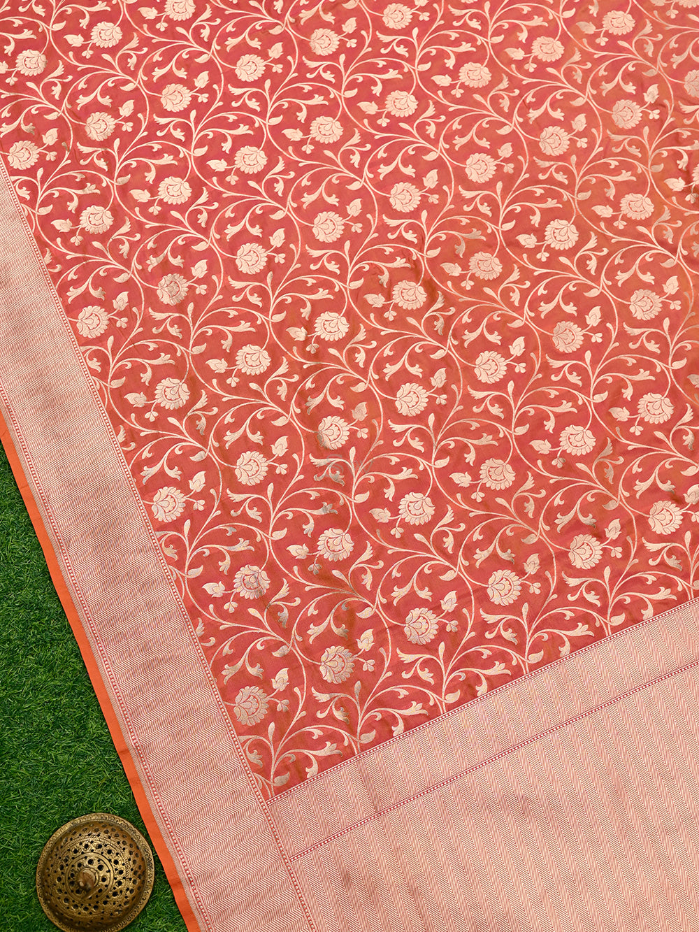 Pink Orange Uppada Katan Silk Handloom Banarasi Saree