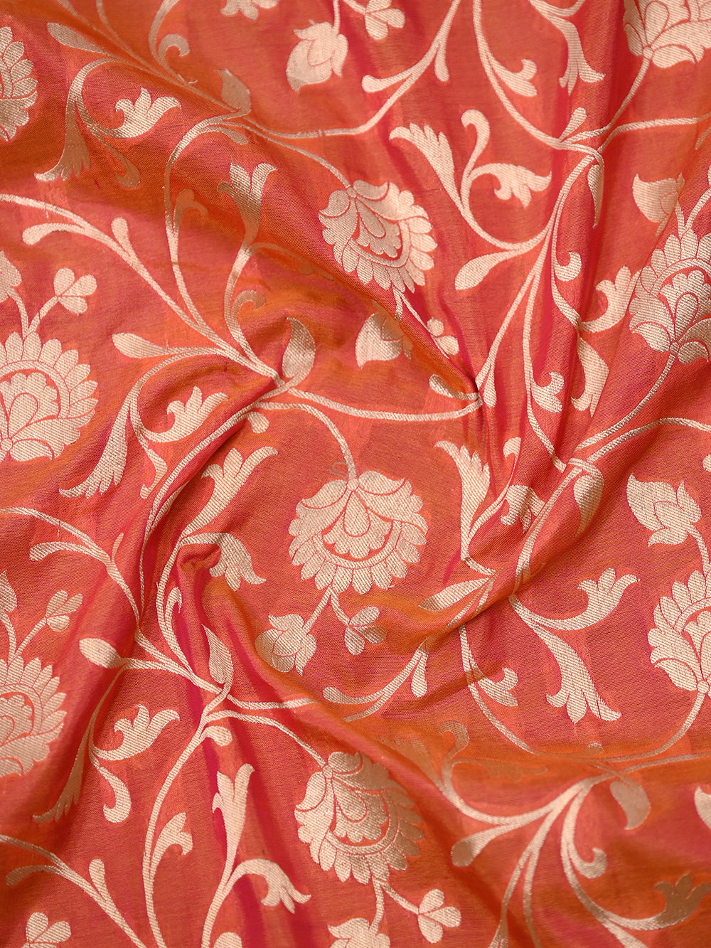 Pink Orange Uppada Katan Silk Handloom Banarasi Saree