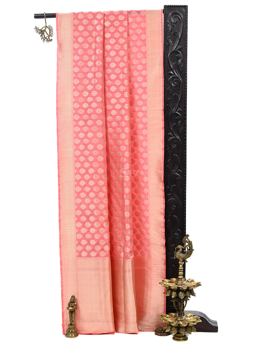 Pastel Pink Booti Katan Silk Handloom Banarasi Saree