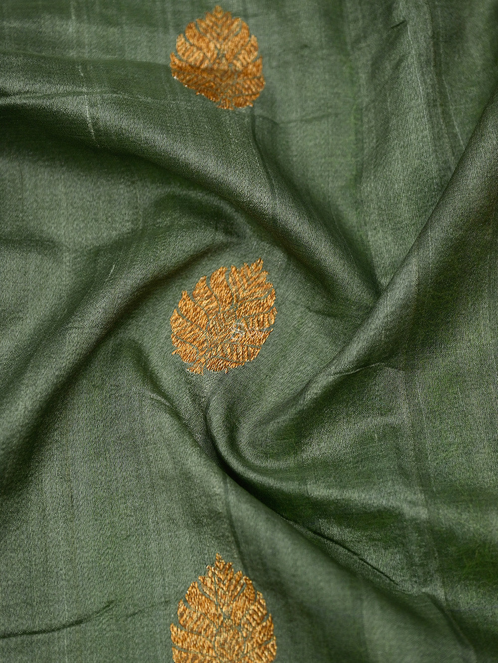 Olive Green Tussar Silk Handloom Banarasi Saree