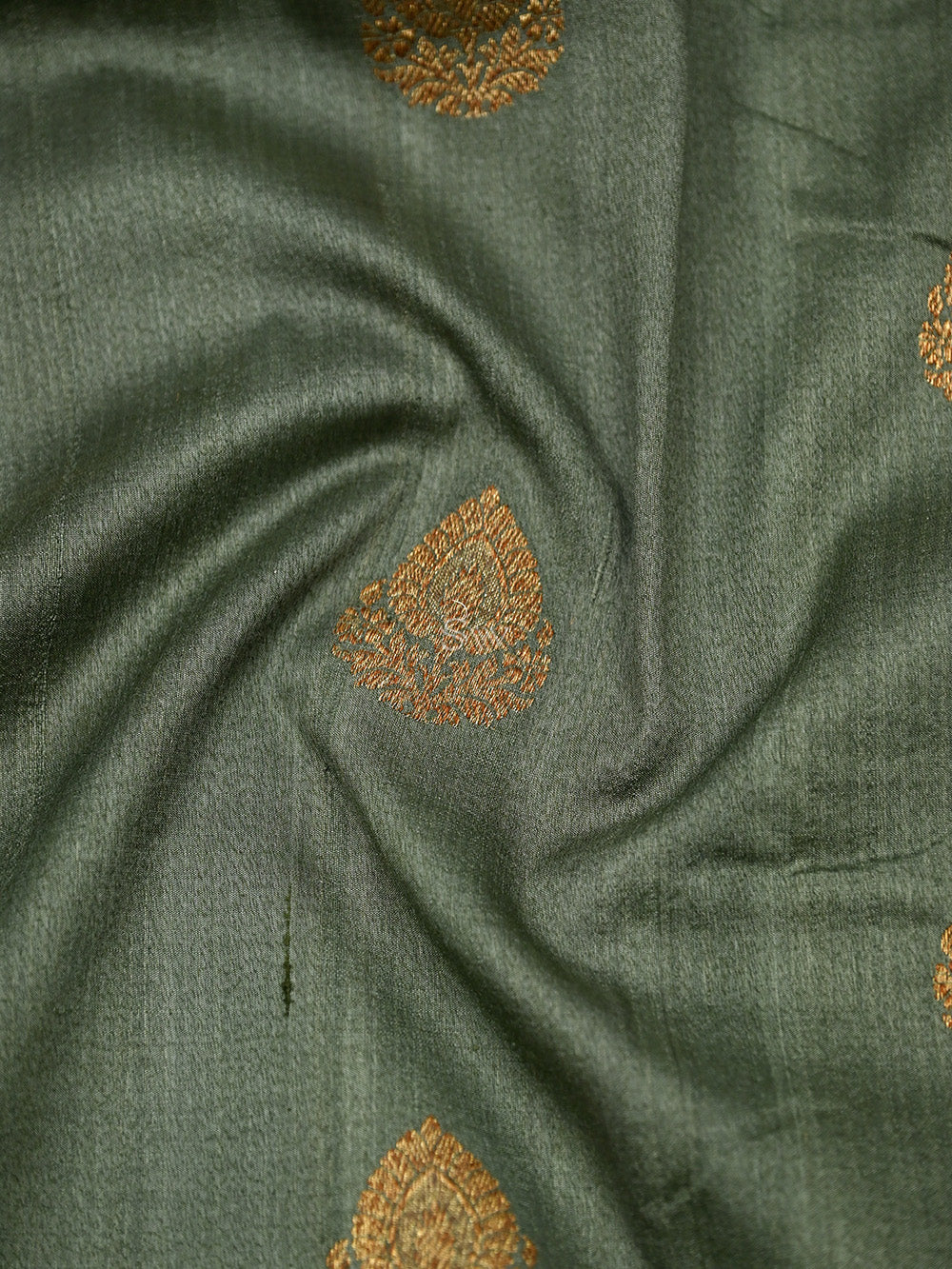 Olive Green Tussar Silk Handloom Banarasi Saree