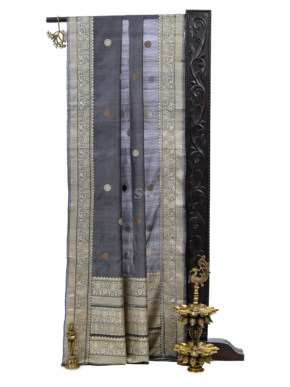 Grey Tussar Silk Handloom Banarasi Saree