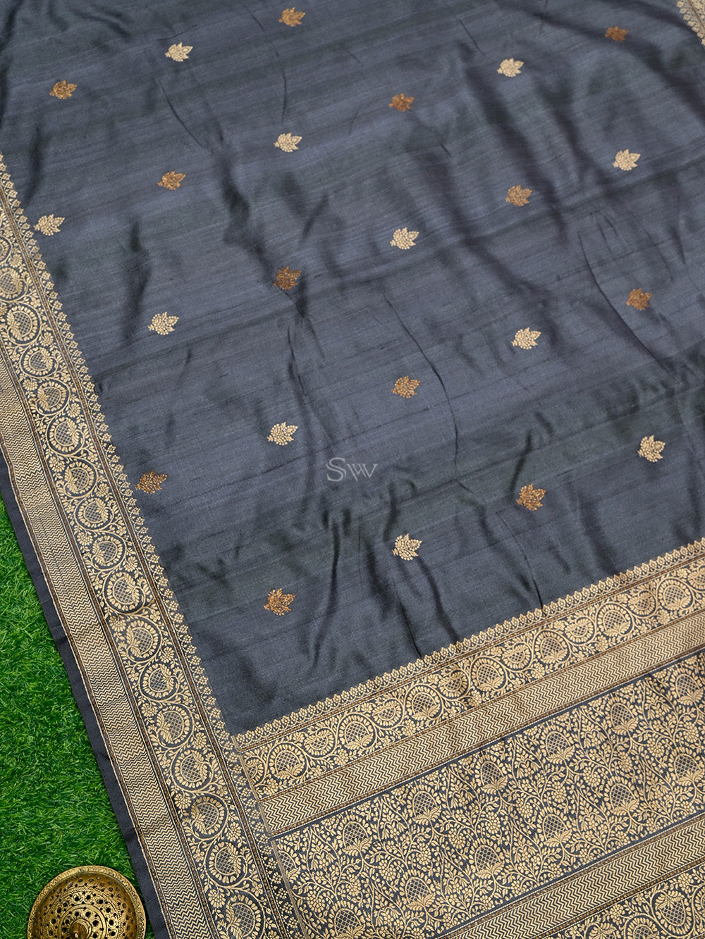 Grey Tussar Silk Handloom Banarasi Saree