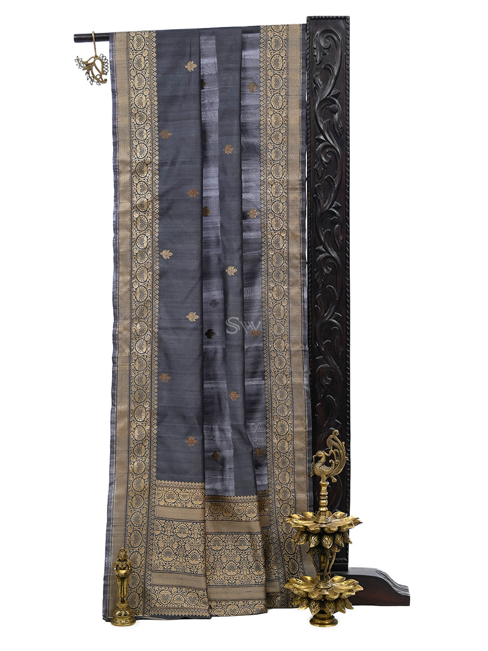 Grey Tussar Silk Handloom Banarasi Saree