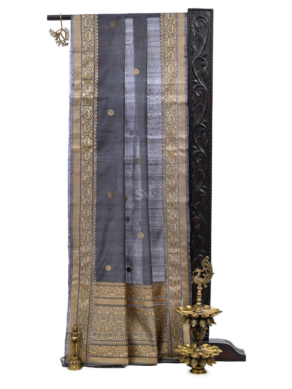 Grey Tussar Silk Handloom Banarasi Saree