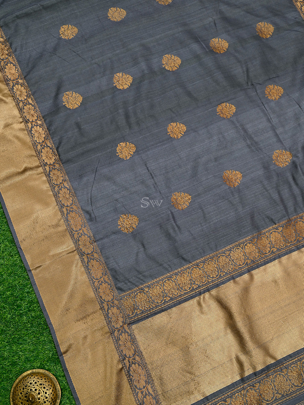 Grey Tussar Silk Handloom Banarasi Saree - Sacred Weaves