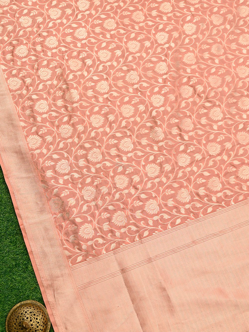 Pastel Peach Uppada Katan Silk Handloom Banarasi Saree