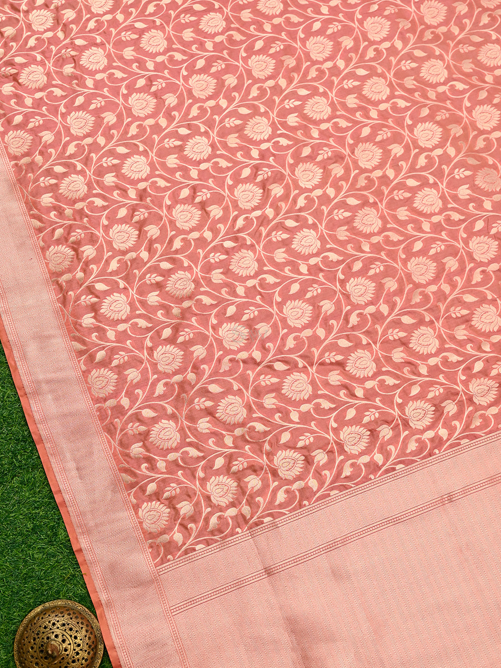 Peach Orange Uppada Katan Silk Handloom Banarasi Saree